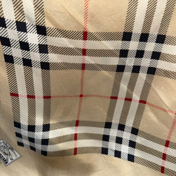 burberry 100% authentic SILK handrolled sewn Nova Check khaki blk scarf 30” sq - Picture 6 of 7